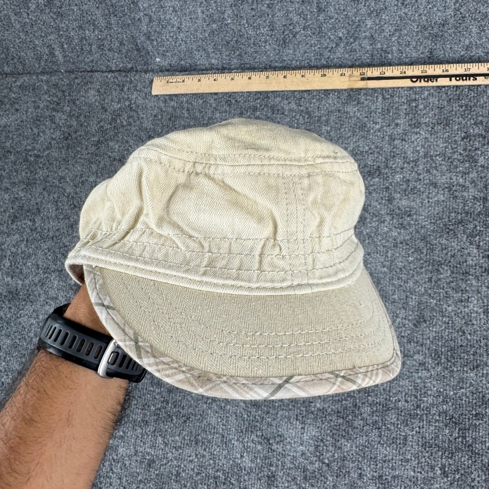 Lids Cadet Hat Mens Size L/XL Tan Herringbone Cotton Plaid Brim Adjustable Strap